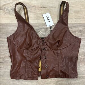 Faux leather brown corset top